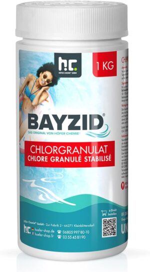 🧼 Zubehör & Pflege – Höfer Chemie 1 kg Chlorine Granules Bayzid – 56% Active Chlorine Content for Quick Increase of Chlorine Content – Fights Germs & Bacteria – Easily Soluble