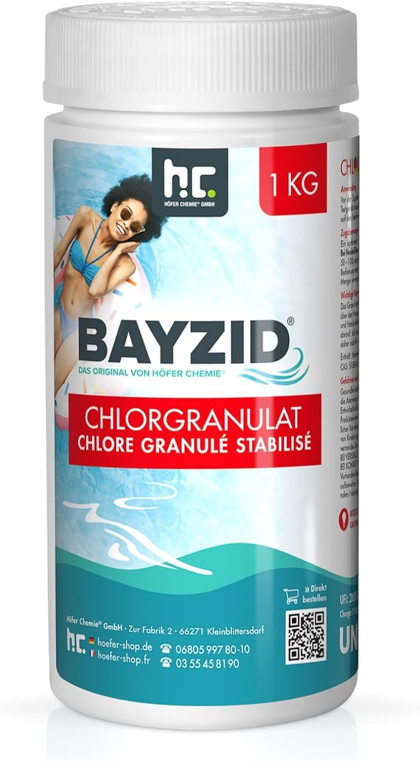 🧼 Zubehör & Pflege – Höfer Chemie 1 kg Chlorine Granules Bayzid – 56% Active Chlorine Content for Quick Increase of Chlorine Content – Fights Germs & Bacteria – Easily Soluble