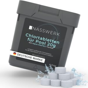 🧼 Zubehör & Pflege – Long-term chlorine tablets for pool, 20 g (1 kg to 10 kg), chlorine tablets 20 g, slow dissolving for hot tub, chlorine tablets pool for disinfection and care, pool care, mini tabs, long-term tablets