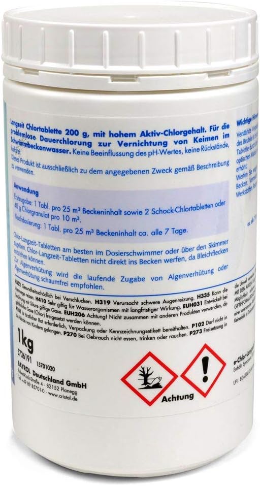 🧼 Zubehör & Pflege – Cristal Chlorine Long-Term Tablets 200 g - 1 kg Bucket with Dosing Float - Slow Dissolving for Pools from 20 m³ - High Active Chlorine Content - Long-term Disinfection – Bild 7