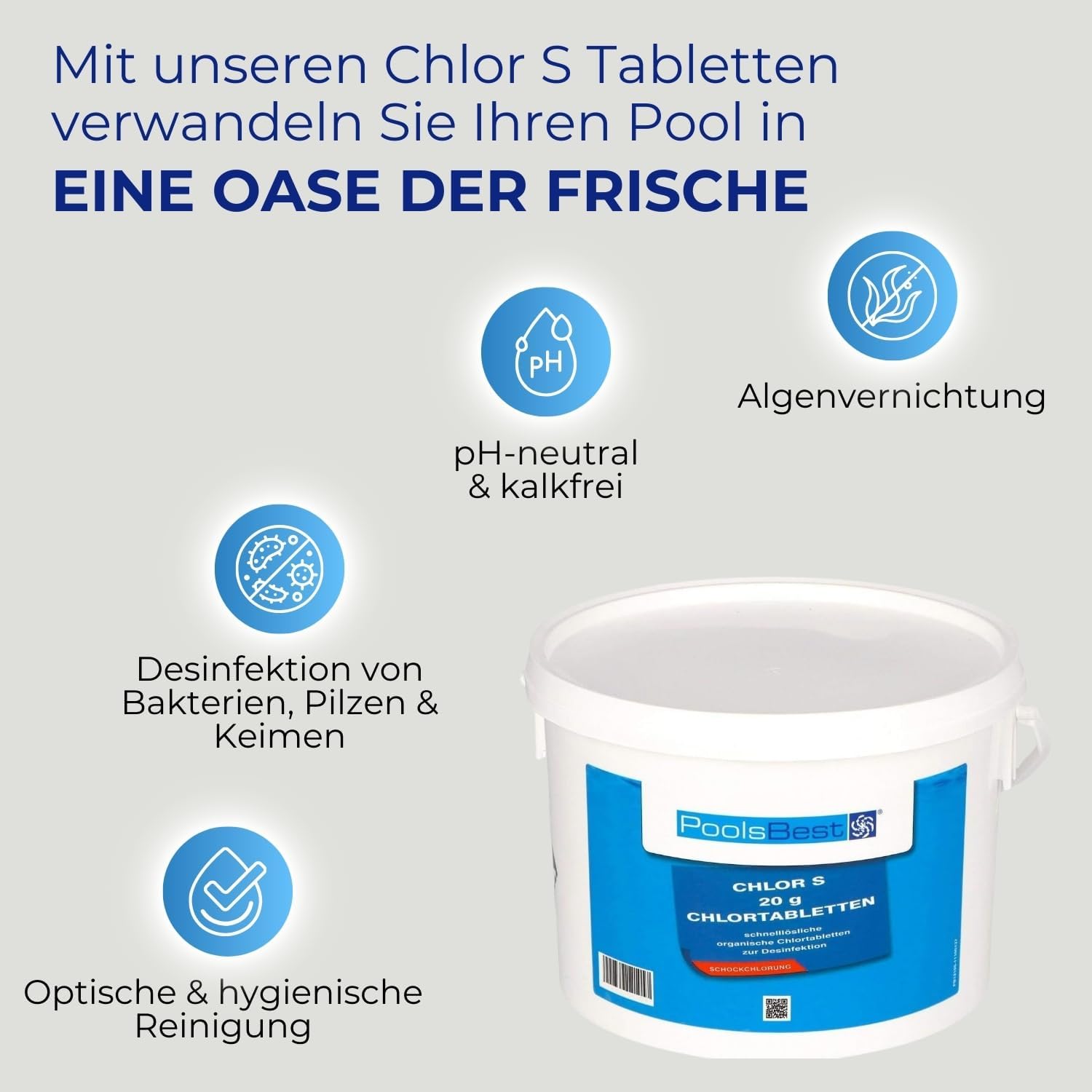 🧼 Zubehör & Pflege – POOLSBEST® 3 kg Chlorine Tabs S 20 g Tablets – Quick Dissolving Chlorine Tablets – Chlorine Tabs Act Quickly Against Bacteria, Fungi and Viruses – Bild 5