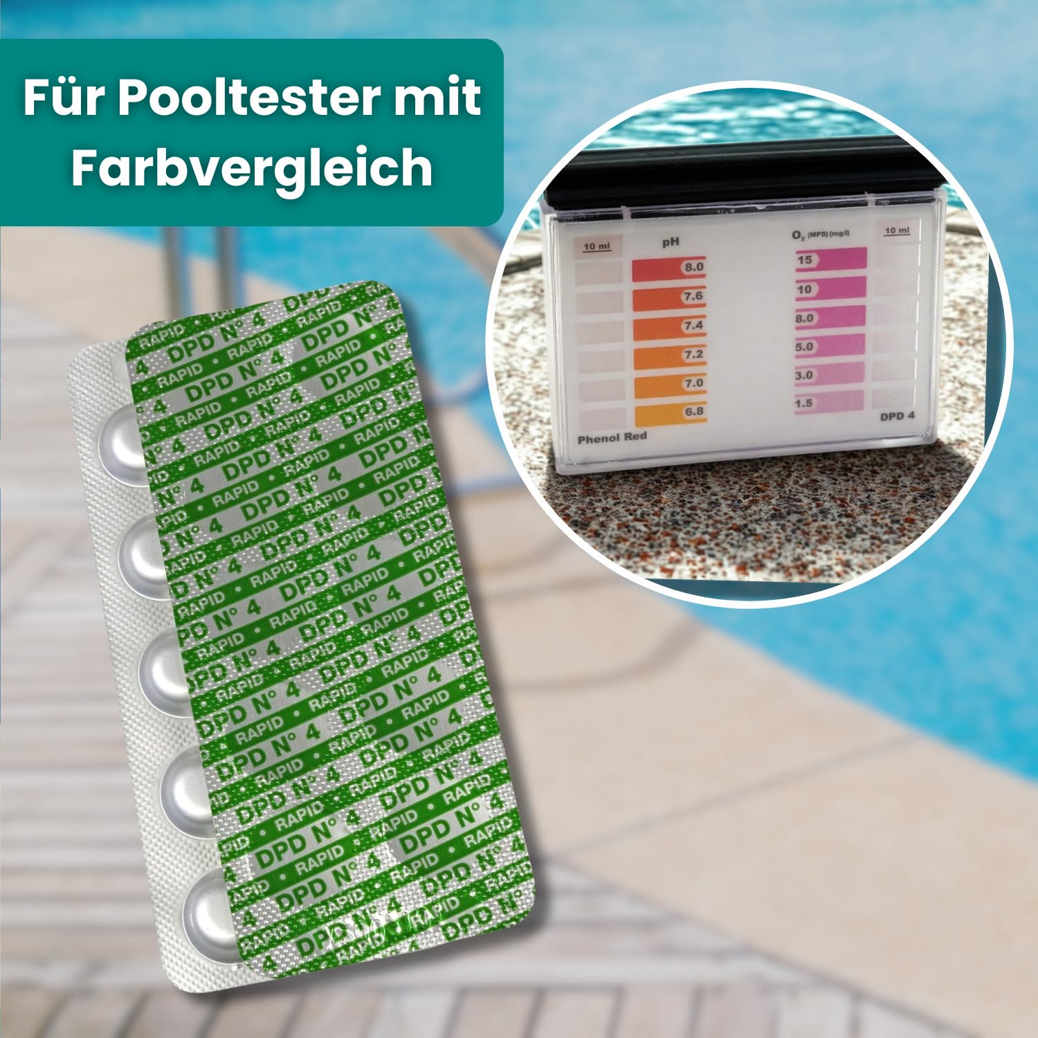 🧼 Zubehör & Pflege – DPD 4 Rapid Tablets Water-i.d. Active Oxygen Test Tablets for Pool and Whirlpool Quick Dissolving for Manual Pool Testers Made in Germany Not Suitable for Photometers (Pack of 150) – Bild 5