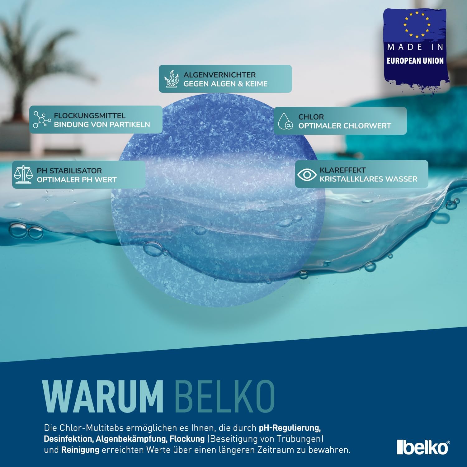 🧼 Zubehör & Pflege – Belko® Chlorine Tablets for Pools Multitabs 5 in 1-200 g Tabs Multi Chlorine Tablets - 5 kg with 5 Phase Care Effect for Safe and Clean Pool Care - Hygienic Pool Water – Bild 3