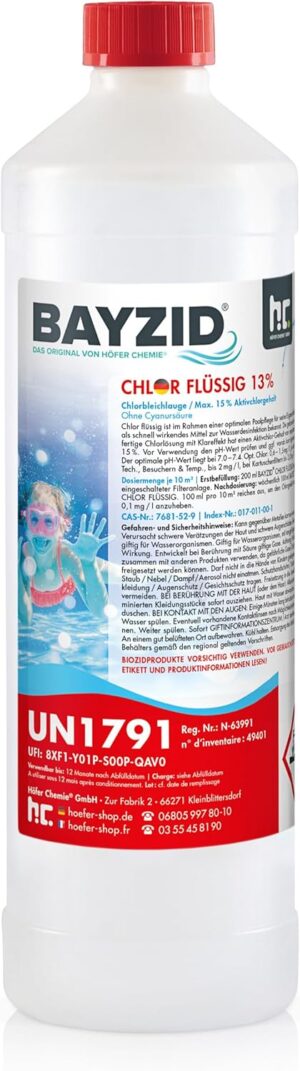 🧼 Zubehör & Pflege – Höfer Chemie 1 kg Chlorine Liquid in Handy Bottle – Works Quickly and Reliably for Pool and Swimming Pool