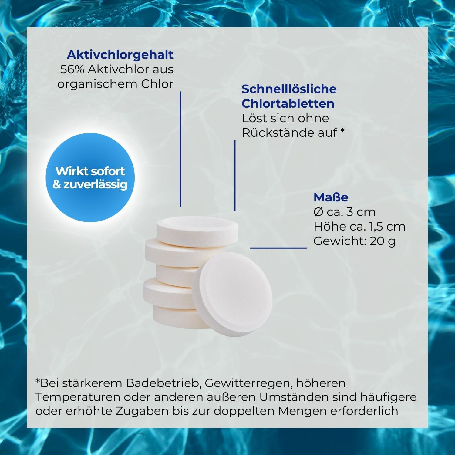 🧼 Zubehör & Pflege – POOLSBEST® 3 kg Chlorine Tabs S 20 g Tablets – Quick Dissolving Chlorine Tablets – Chlorine Tabs Act Quickly Against Bacteria, Fungi and Viruses – Bild 3