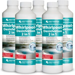 🧼 Zubehör & Pflege – HOTREGA Whirlpool Disinfectant 2-in-1 5 x 500 ml | Whirlpool Cleaner | Disinfects, Cleans and Descales | Powerful Common Limescale Bacteria Viruses & Odours