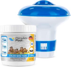 🧼 Zubehör & Pflege – Dosing Float Small + 160 Pieces Mini Chlorine Tablets 3.6 g, Quick Dissolving, Disinfectant, Paddling Pool, Mini Pool, Splash Pool, Whirlpool, Frame Pool