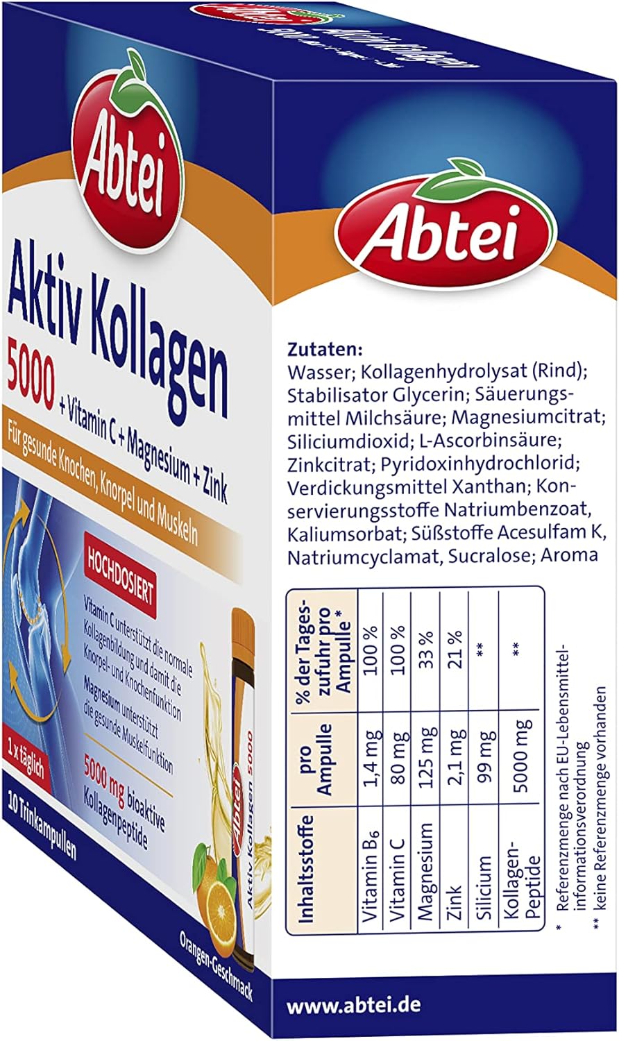 🧼 Zubehör & Pflege – Abtei Active Collagen 5000 Dietary Supplement for Healthy Bones, Cartilage and Muscles, with Vitamin C, Magnesium and Zinc, 1 x 10 Drinking Ampoules of 25 ml – Bild 8