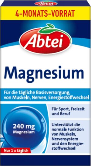 🧼 Zubehör & Pflege – Abtei Magnesium - Basic Supply for Everyday Use - For Muscles and Nerves - Gluten Free, Lactose Free - Supply Pack - 120 Capsules for 4 Months
