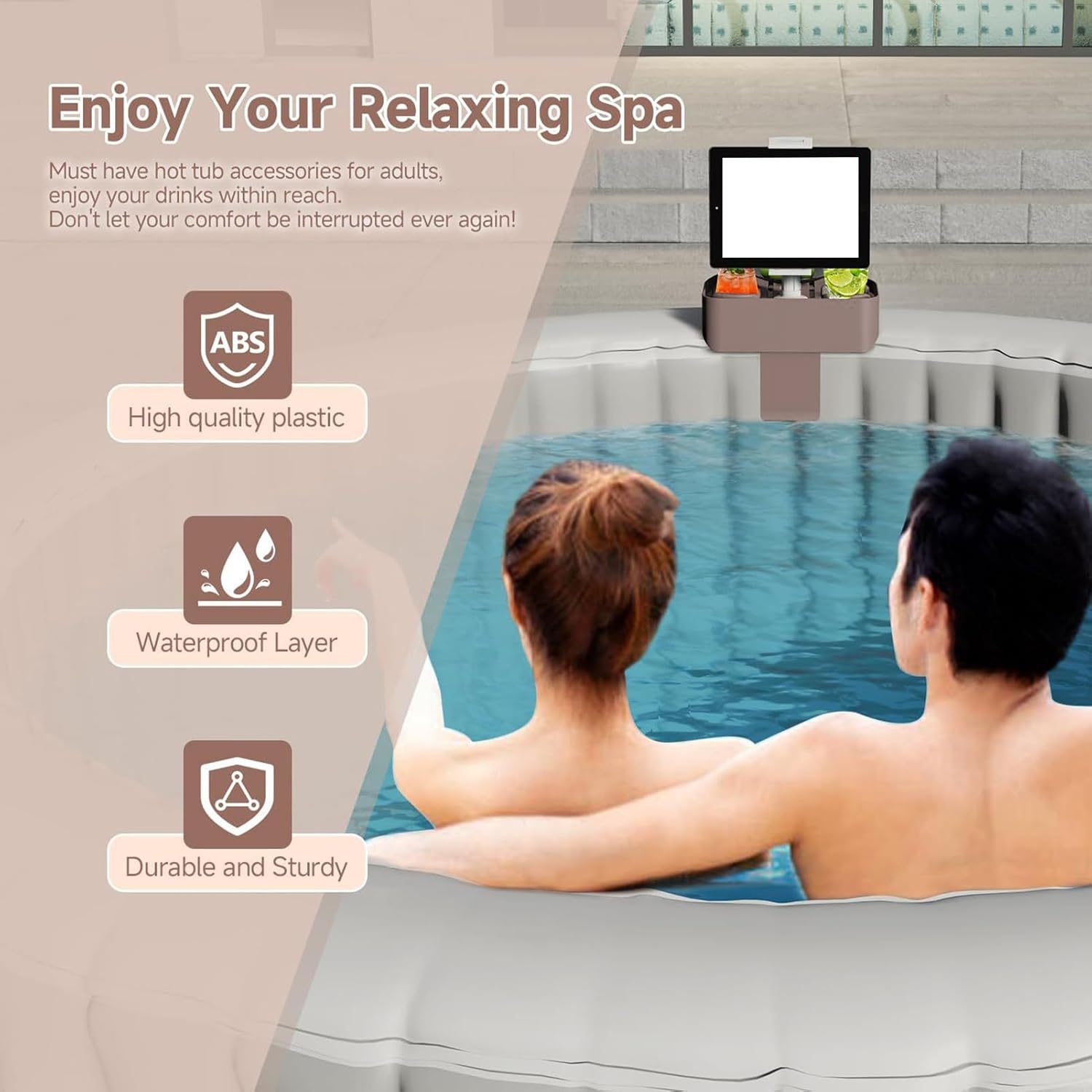 🎯 Whirlpool Gadgets – Verstellbares Badewannentablett mit 2 Getränkehaltern, Spa und Poolside Nizer für Whirlpools, aufblasbare Pools, Dusche und Barzubehör – Bild 2