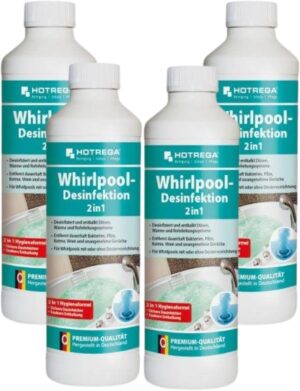 🧼 Zubehör & Pflege – HOTREGA Whirlpool Disinfectant 2-in-1 4 x 500 ml | Whirlpool Cleaner | Disinfects and Descales | Powerful Against Limescale Bacteria Viruses & Odours