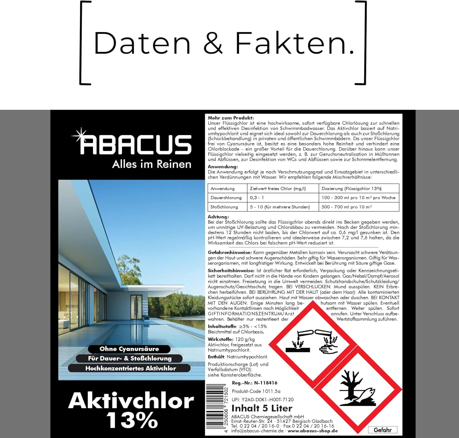 🧼 Zubehör & Pflege – ABACUS Liquid Chlorine 13-15% | 5L Canister | Pool Chlorine for Disinfecting Pool & Swimming Pool | Highly Effective Active Chlorine for Clear Water Quality | For Continuous Chlorination and Shock – Bild 6