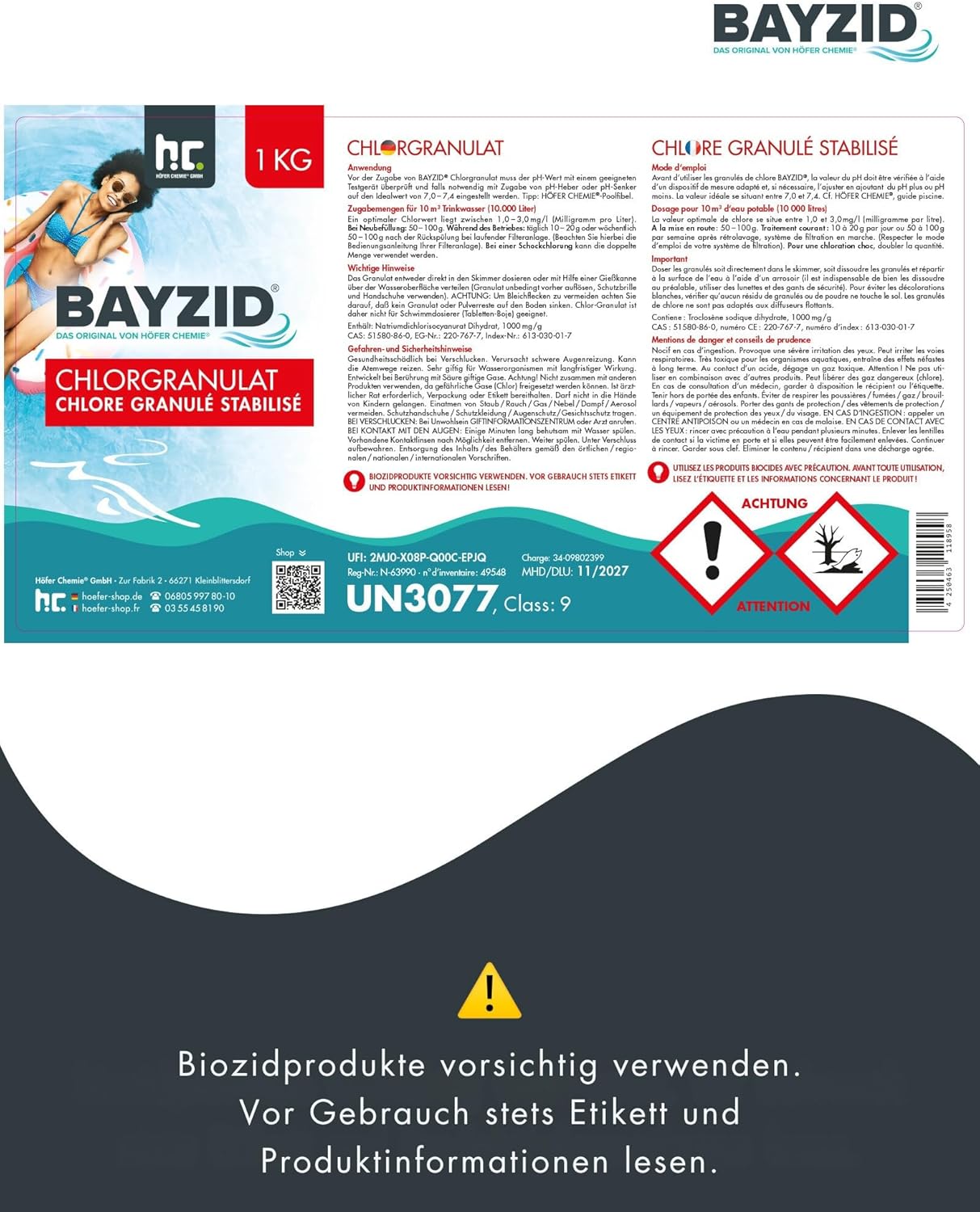 🧼 Zubehör & Pflege – Höfer Chemie 1 kg Chlorine Granules Bayzid – 56% Active Chlorine Content for Quick Increase of Chlorine Content – Fights Germs & Bacteria – Easily Soluble – Bild 6