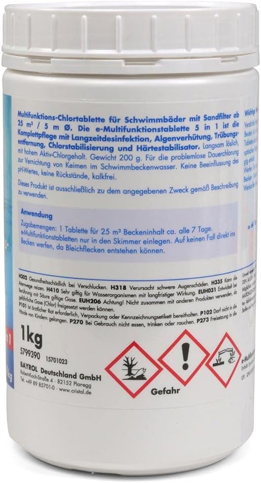 🧼 Zubehör & Pflege – Cristal Multitabs E-Chlorine 200 g - 5 kg Pool Care Set - 5 in 1 Long-Term Chlorine Tablets for Crystal Clear Water - For Pools from 25 m³ – Bild 5