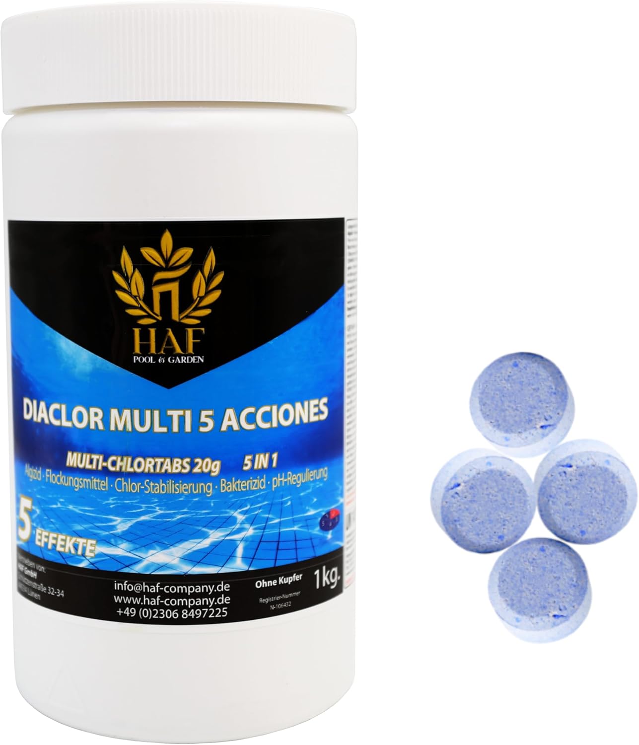 🧼 Zubehör & Pflege – HAF® Pool Chlorine Multitabs 5 in 1 | 2 kg | Slow Dissolving 20g Multi Chlorine Tablets with 5 Phases for Care and Cleaning for Crystal Clear Pool Water - Quality: Made in Europe - Quantity: 2 x 1 kg – Bild 2