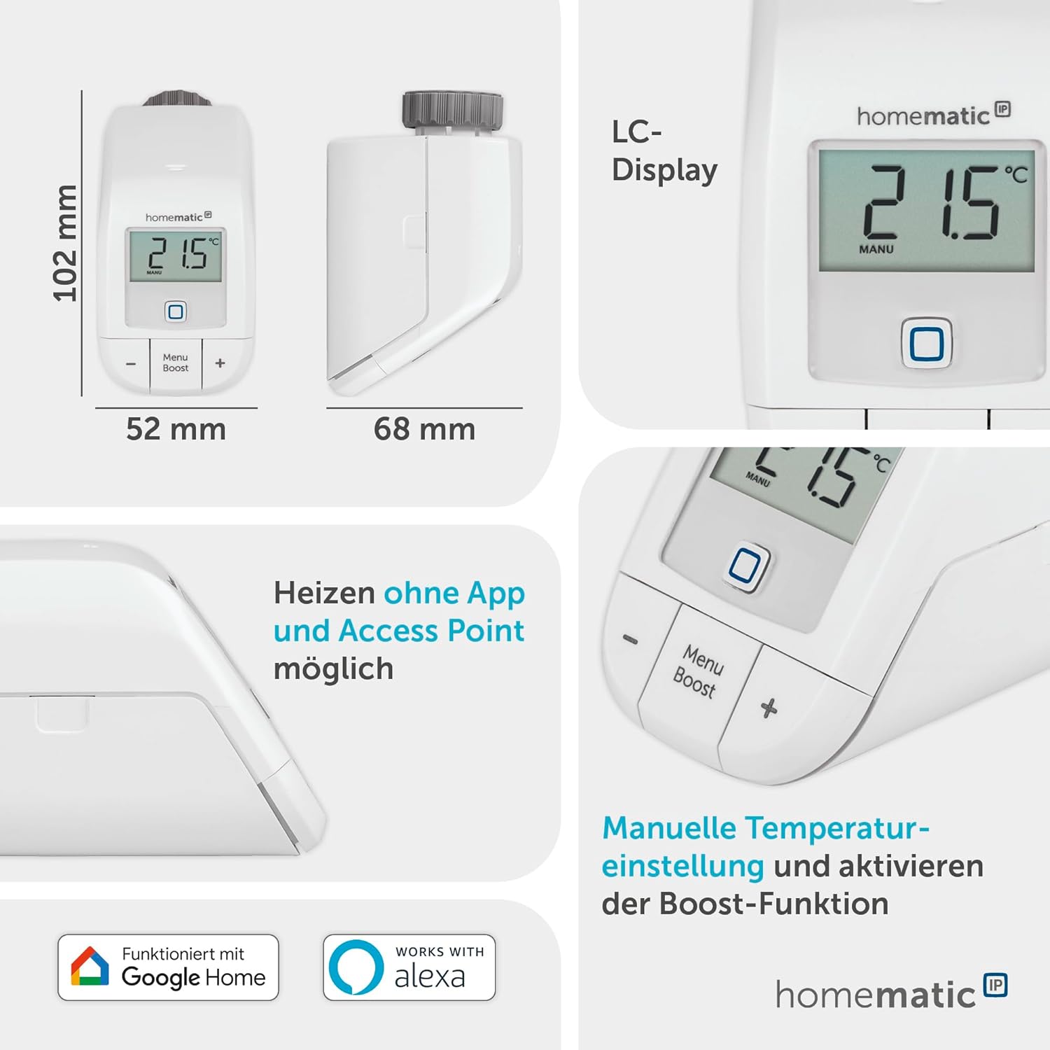 🧼 Zubehör & Pflege – Bundle of Homematic IP Smart Home Radiator Thermostat - Basic (2x), Digital Thermostat Heating, Control via App, Alexa, Google + Wall Thermostat - Basic, Digital Thermostat for Radiators – Bild 3