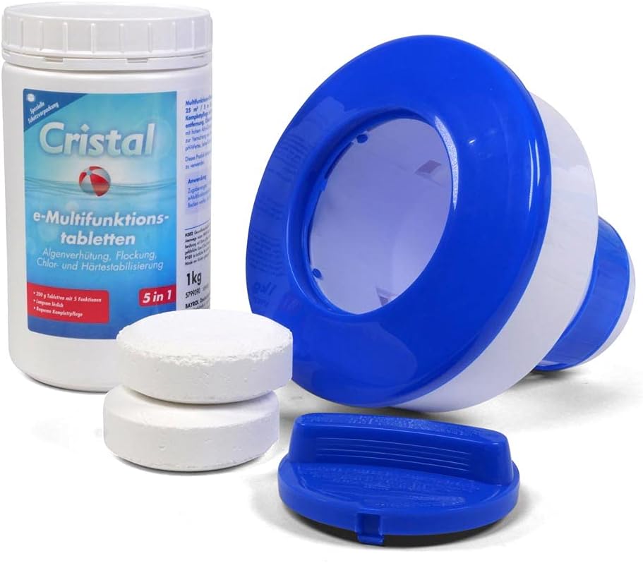🧼 Zubehör & Pflege – Cristal e-Chlor Multitabs 200 g with 5-in-1 Care Slow Dissolving, Individually Packed, Includes Dosing Float, for Pools from 15 m³ - Multifunctional Tablets, Complete Care with Long-Lasting Effect (1