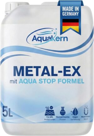 🧼 Zubehör & Pflege – Metal Ex Pool 5L [entfernt braunes Poolwasser] mit Aqua Stop-Formel | Schützt die Pooltechnik | entfernt Metall- & Kalkablagerungen an Wänden | Rostentferner Pool | Made in Germany