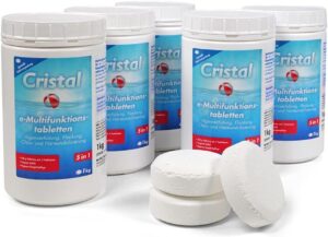 🧼 Zubehör & Pflege – Cristal Multitabs E-Chlorine 200 g - 5 kg Pool Care Set - 5 in 1 Long-Term Chlorine Tablets for Crystal Clear Water - For Pools from 25 m³