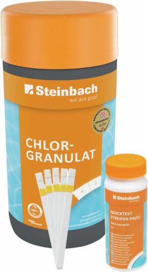 🧼 Zubehör & Pflege – Steinbach Pool Care Set | Chlorine Granules 1 kg & Quicktest Strips pH/Cl (Pack of 50) | for Shock Treatment & Water Analysis | Quick Dissolving & pH Neutral | for Pools & Hot Tubs