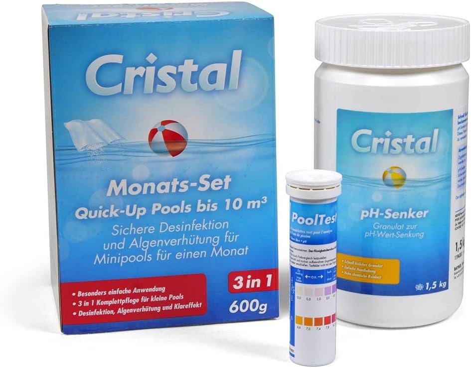 🧼 Zubehör & Pflege – POOL Total 3 in 1 Complete Care for Small Quick-Up Pools up to 10 m³ Disinfection and Algae Prevention for Mini Pools for One Month Especially Easy to Use Clear Effect pH Reducer Test Strips