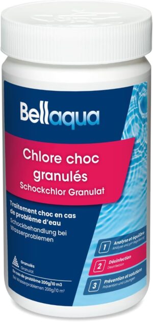 🧼 Zubehör & Pflege – Bellaqua Shock Chlorine Granules 1 kg - Chlorine Granules Fix - Chlorine Granules Pool Quick Disinfection, Water Disinfection Chlorine Organic - Quick Dissolving - Pool Chemistry, Water Cleaning, Pool