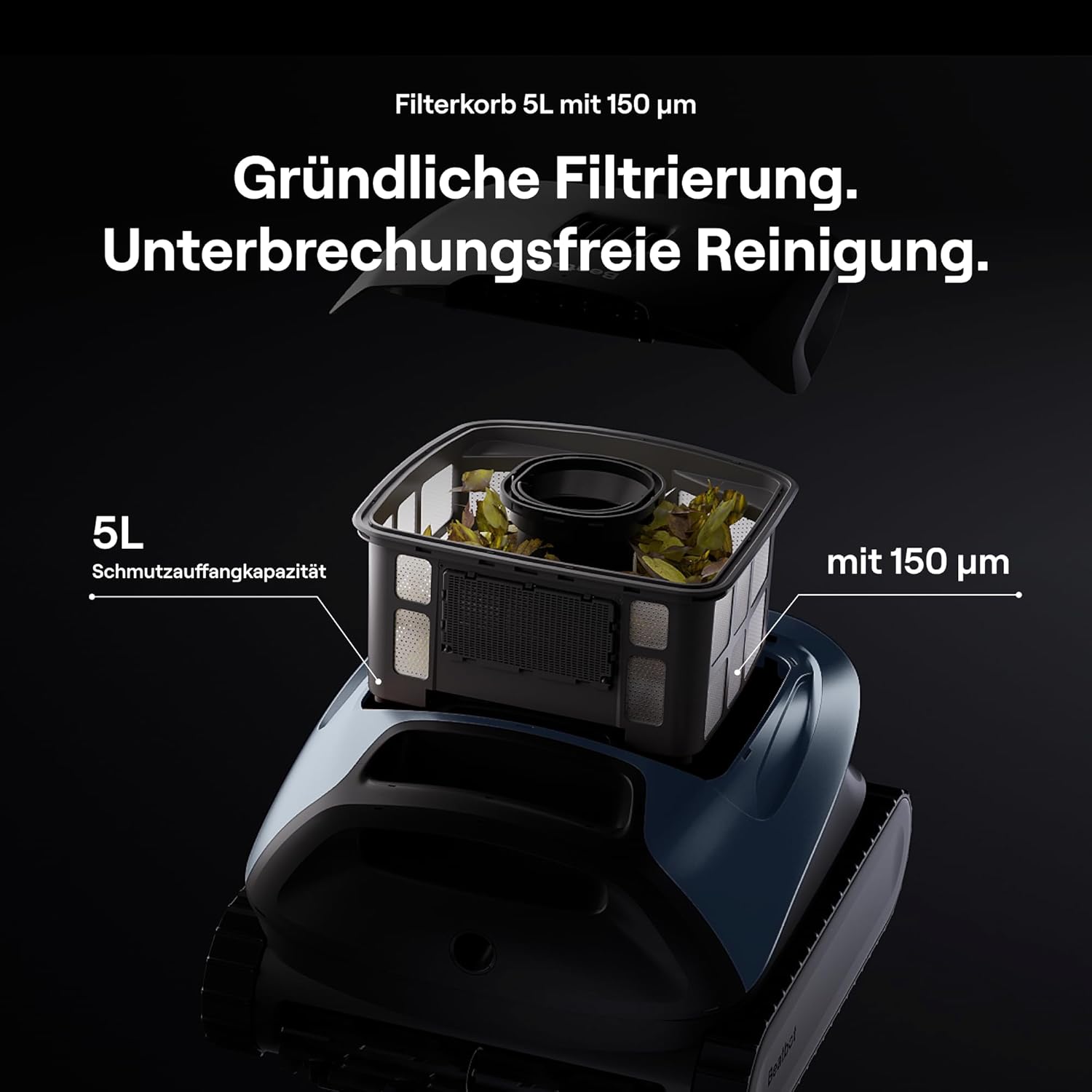 🧼 Zubehör & Pflege – Beatbot Sora 30 Poolroboter Boden und Wand, 25700 LPH Saugleistung, 3-Zonen-Reinigung, intelligentes Parken an der Wasseroberfläche, 5 Stunden Laufzeit, Filterkorb mit 5 L Kapazität, Tiefblau – Bild 7
