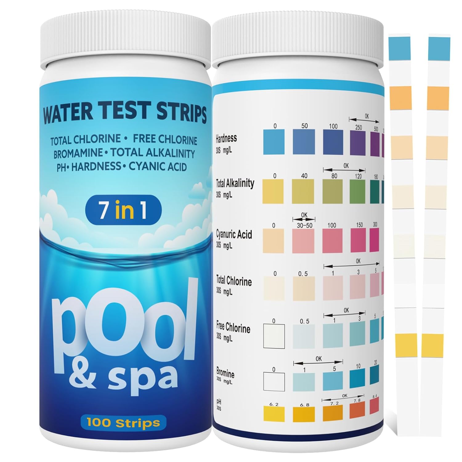 🎯 Whirlpool Gadgets – 7-in-1 Pool Test Strips, Quick Pool Water Tester, Simple Test Strips for Pool pH and Chlorine, Cyanuric Acid, Bromine and More Pool Tester, Pool Accessories for Swimming Pools, Spa (Pack of 50