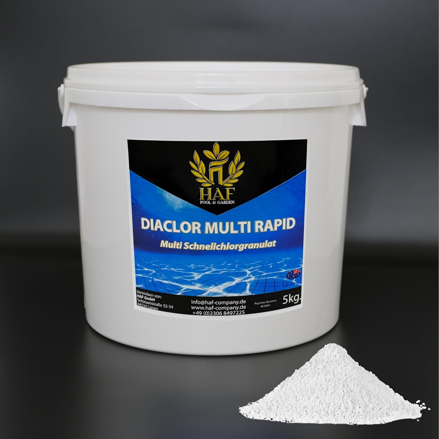 🧼 Zubehör & Pflege – HAF Multi Quick Chlorine Granules 5 kg | Fast Acting Chlorine Granules with Flocculation Effect for Shock Application + Disinfection of Pool and Swimming Pool - Quality: Made in Europe - Quantity: 1 x – Bild 2