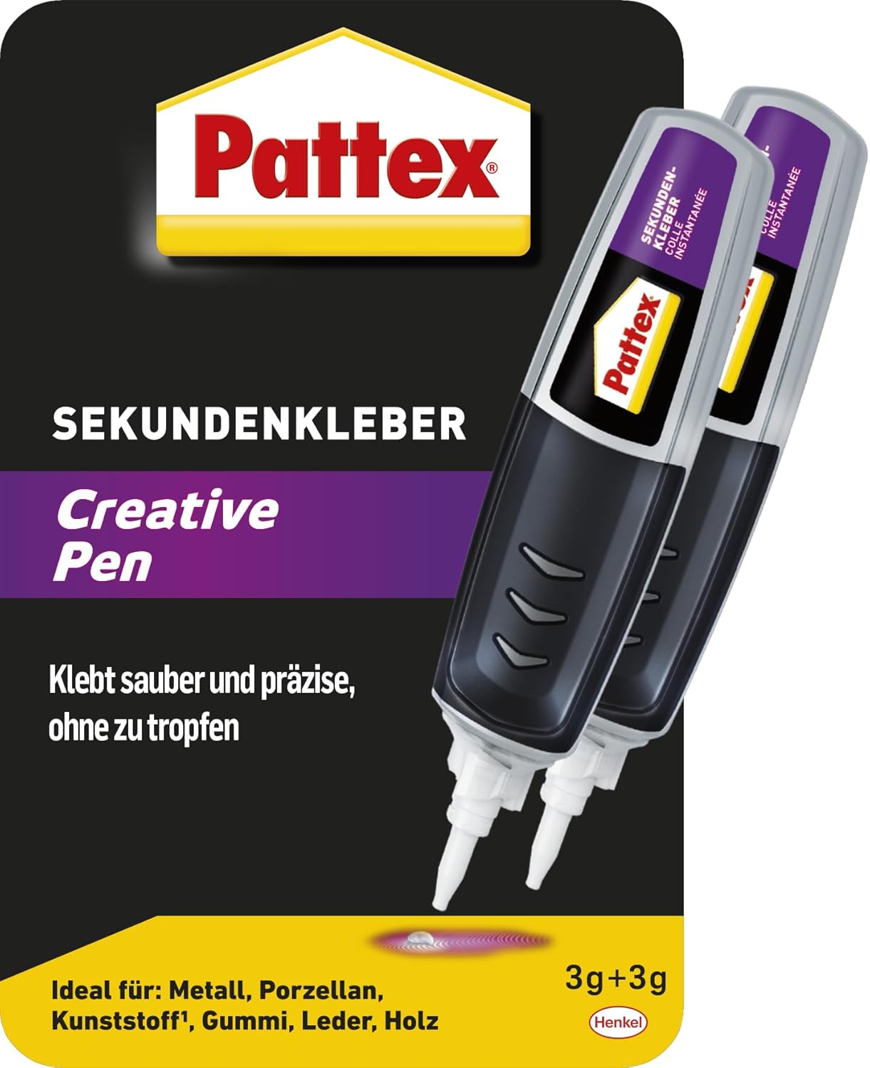 🧼 Zubehör & Pflege – Pattex Creative Pen (Pack of 2 x 3 g), Super Glue Extra Strong and Precise for Precise Dispensing, Super Glue Pen for Materials Such as Wood, Rubber and Porcelain