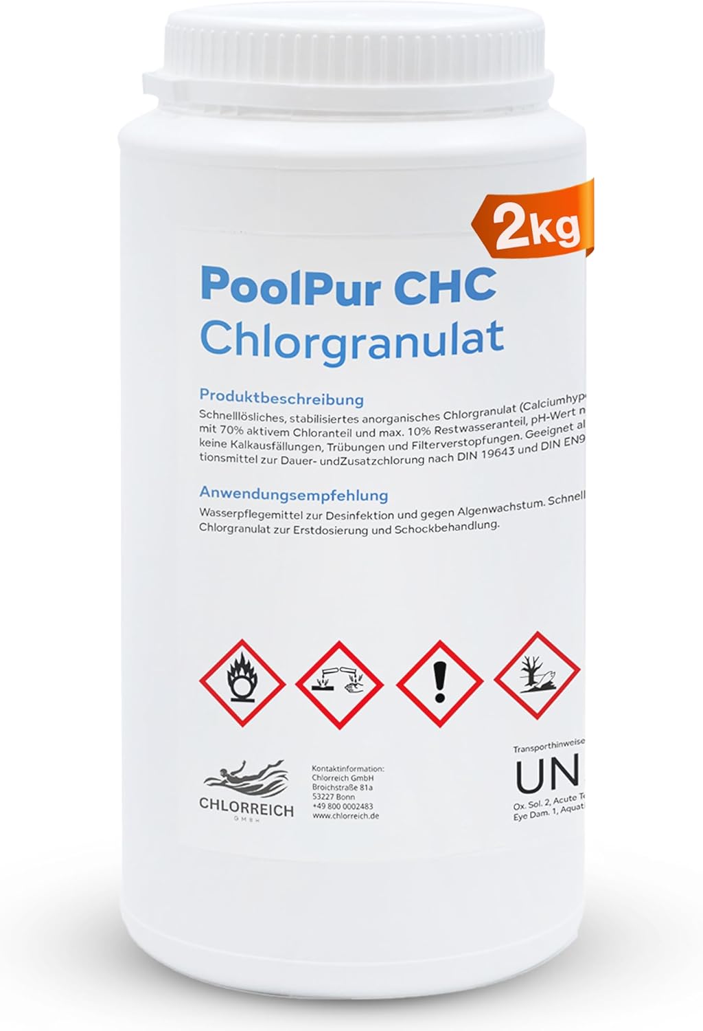 🧼 Zubehör & Pflege – PoolPur CHC Chlorine Granules, Quick Dissolving Disinfectant for Swimming Pools, 2 kg Bucket, pH Neutral, Against Algae and Bacteria