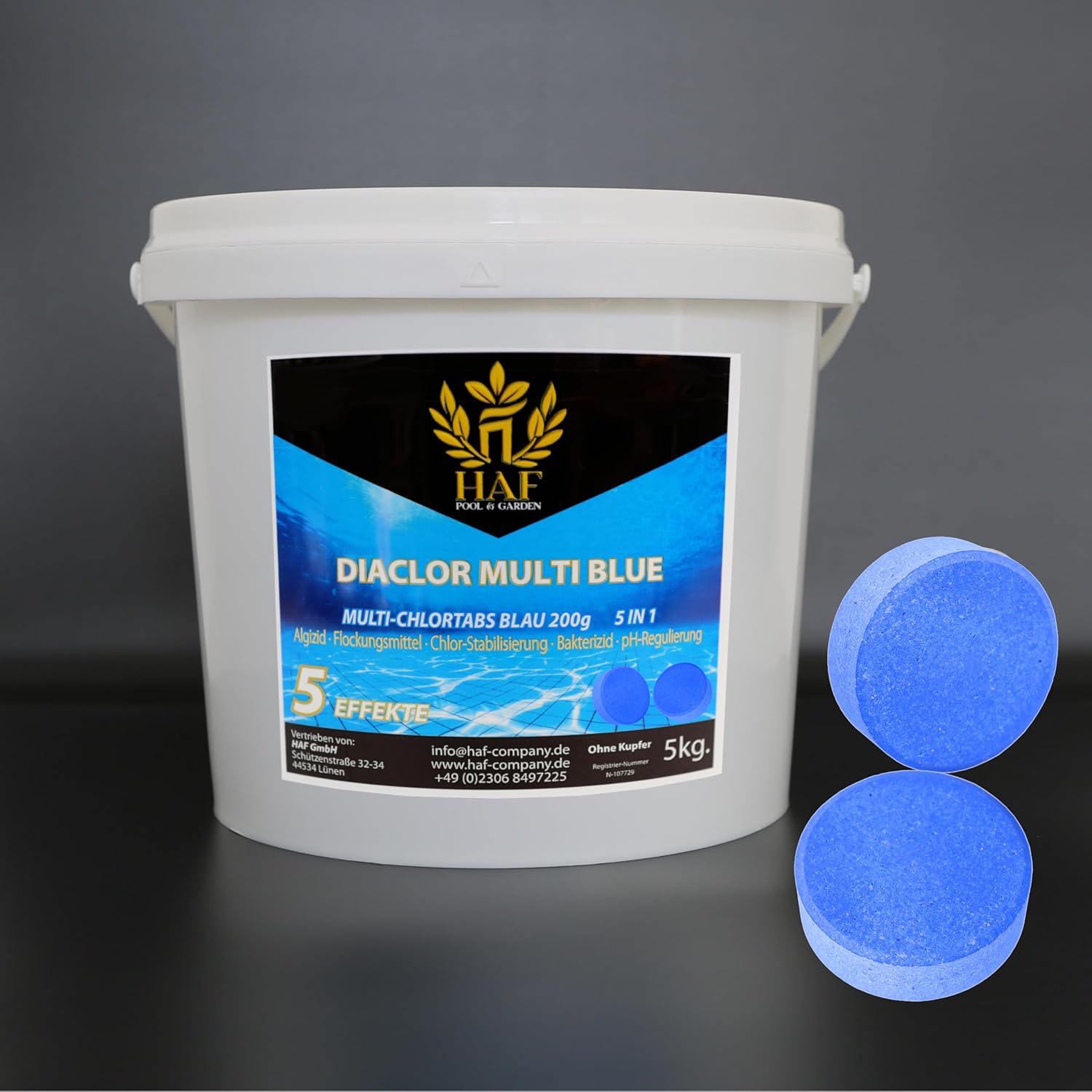 🧼 Zubehör & Pflege – HAF® Pool Chlorine Multitabs 5 in 1 Blue | 5 kg | Slow Dissolving 200g Multi Chlorine Tablets for Crystal Clear Pool Water | 5 Phase Care & Cleaning - Quality: Made in Europe - Quantity: 1 x 5 kg – Bild 2