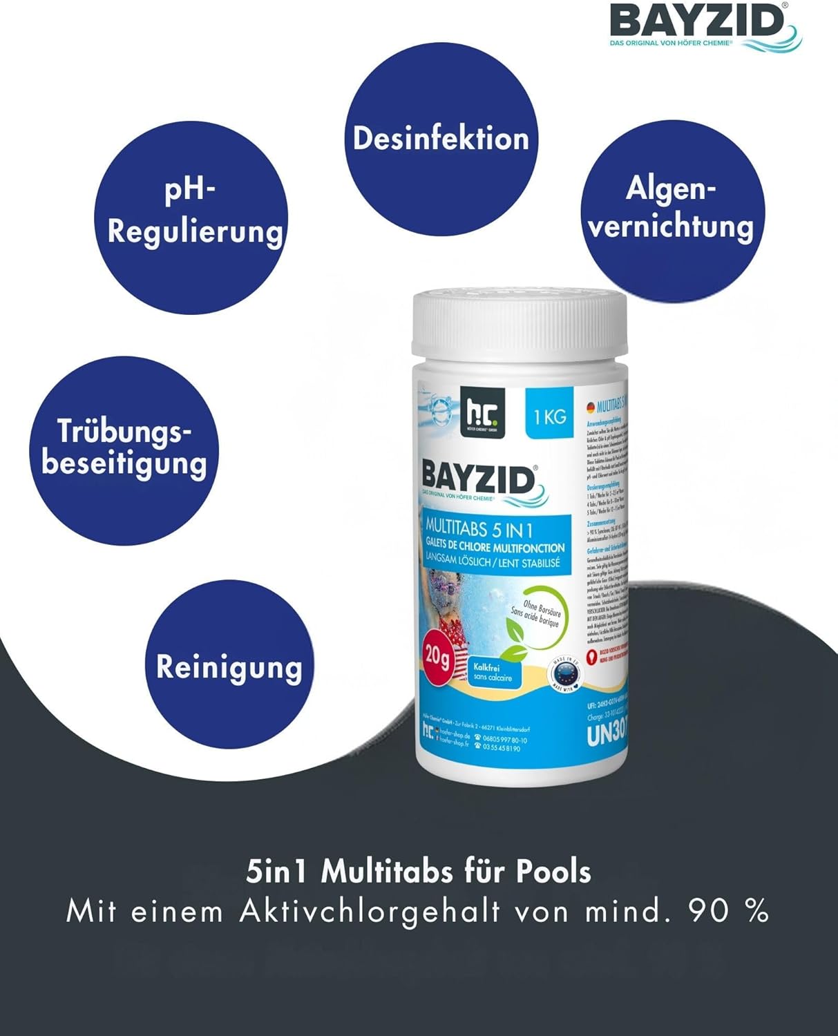 🧼 Zubehör & Pflege – Höfer Chemie 5-in-1 Multitabs Pool 20 g - 6 x 1 kg - Chlorine Tablets for Pool 20 g - 5-Phase Care & Cleaning - Made in Europe - For Crystal Clear Pool Water – Bild 2