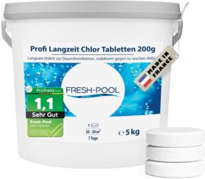 🧼 Zubehör & Pflege – Fresh-Pool Professional Long-Term Chlorine Tablets 200 g 5 kg - Chlorine Tablets for Pool | Chlorine Long Term Tablets Pool | Long Term Chlorine Tablets 200 g