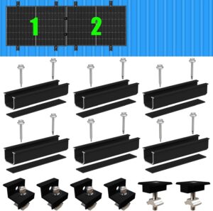 🎯 Whirlpool Gadgets – Solar Panel Mount Mounting Set, Black 12 cm Aluminium Profile and Adjustable Brackets Attachment for Solar Module, Solar Panel Mount 2 Modules 30-35 mm for Flat Roof, Trapezoidal Sheet Metal