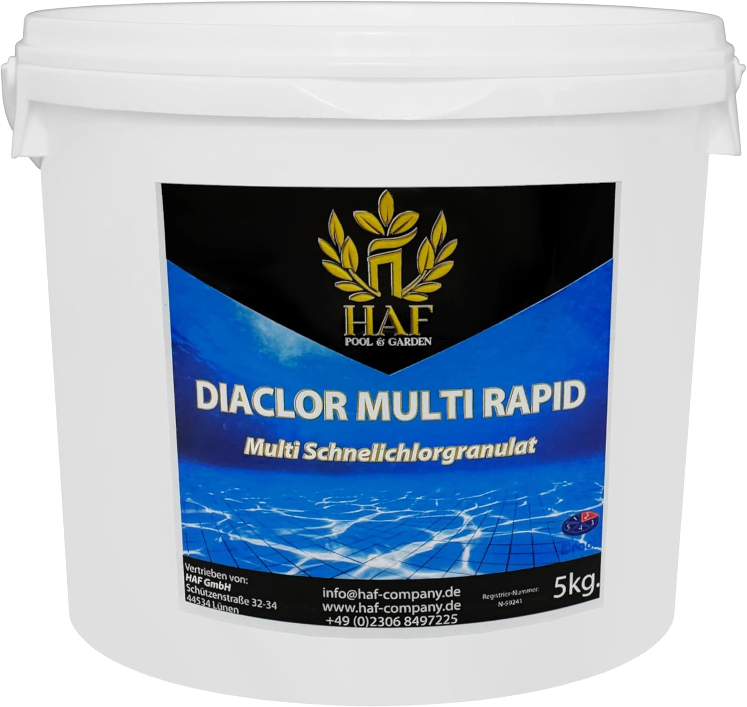 🧼 Zubehör & Pflege – HAF Multi Quick Chlorine Granules 5 kg | Fast Acting Chlorine Granules with Flocculation Effect for Shock Application + Disinfection of Pool and Swimming Pool - Quality: Made in Europe - Quantity: 1 x