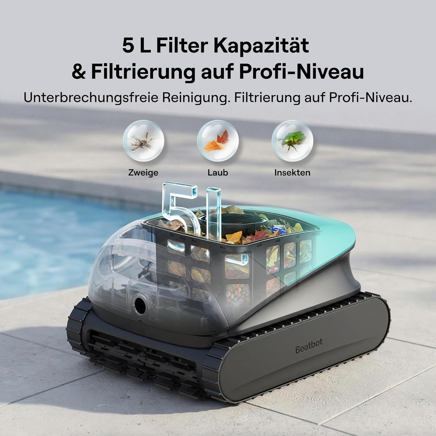 🧼 Zubehör & Pflege – Beatbot Sora 10 Poolroboter, Poolroboter Boden und Wand, Reinigt Wasserlinie & Plattformen, 25700 LPH Saugleistung, smartes Parken an der Waaaerlinie, 5 L großer Filterkorb, bis zu 5 Stunden Bodenrein – Bild 6