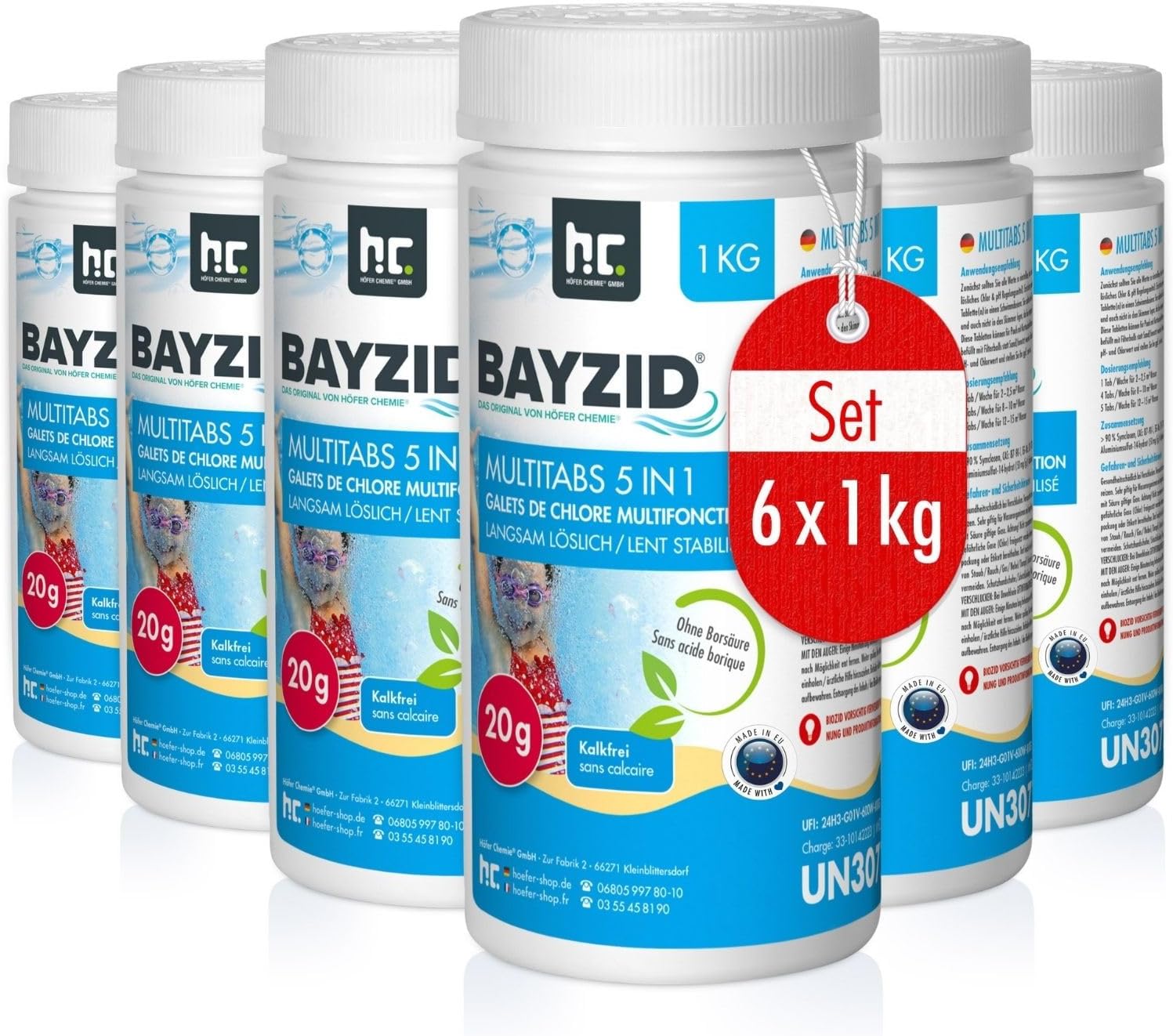 🧼 Zubehör & Pflege – Höfer Chemie 5-in-1 Multitabs Pool 20 g - 6 x 1 kg - Chlorine Tablets for Pool 20 g - 5-Phase Care & Cleaning - Made in Europe - For Crystal Clear Pool Water