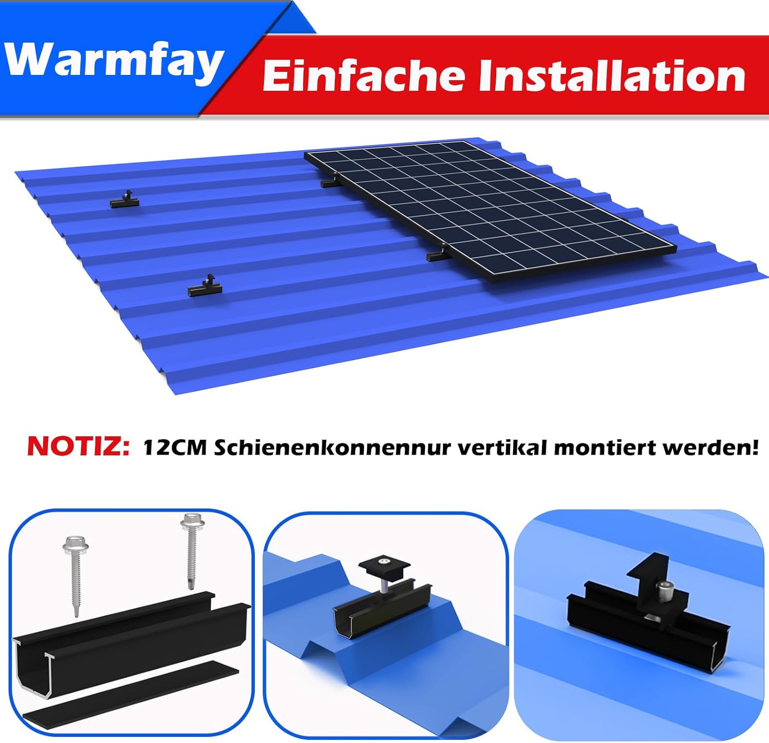 🎯 Whirlpool Gadgets – Solar Panel Mount Mounting Set, Black 12 cm Aluminium Profile and Adjustable Brackets Attachment for Solar Module, Solar Panel Mount 2 Modules 30-35 mm for Flat Roof, Trapezoidal Sheet Metal – Bild 4