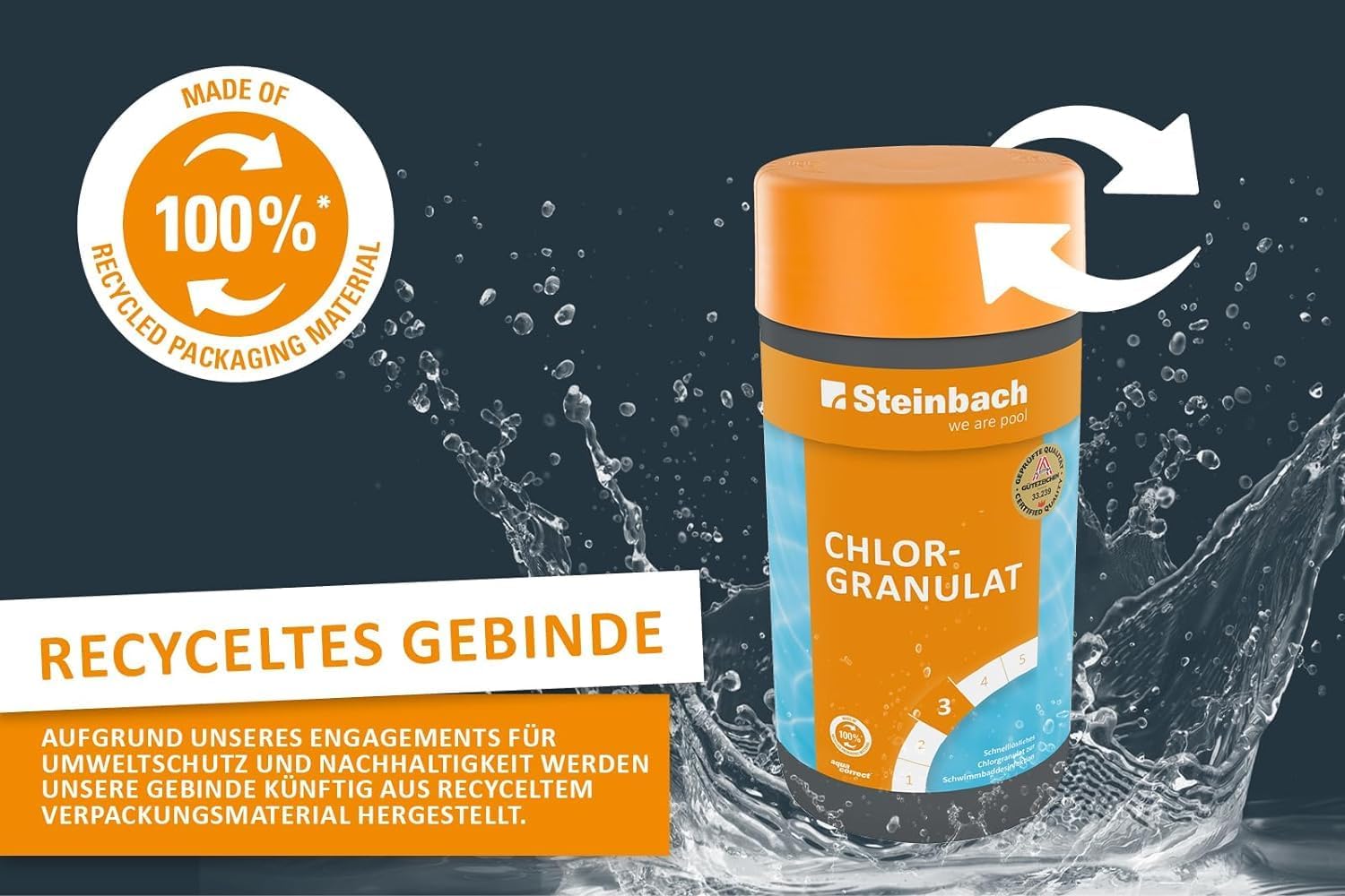🧼 Zubehör & Pflege – Steinbach Pool Care Set | Chlorine Granules 1 kg & Quicktest Strips pH/Cl (Pack of 50) | for Shock Treatment & Water Analysis | Quick Dissolving & pH Neutral | for Pools & Hot Tubs – Bild 3
