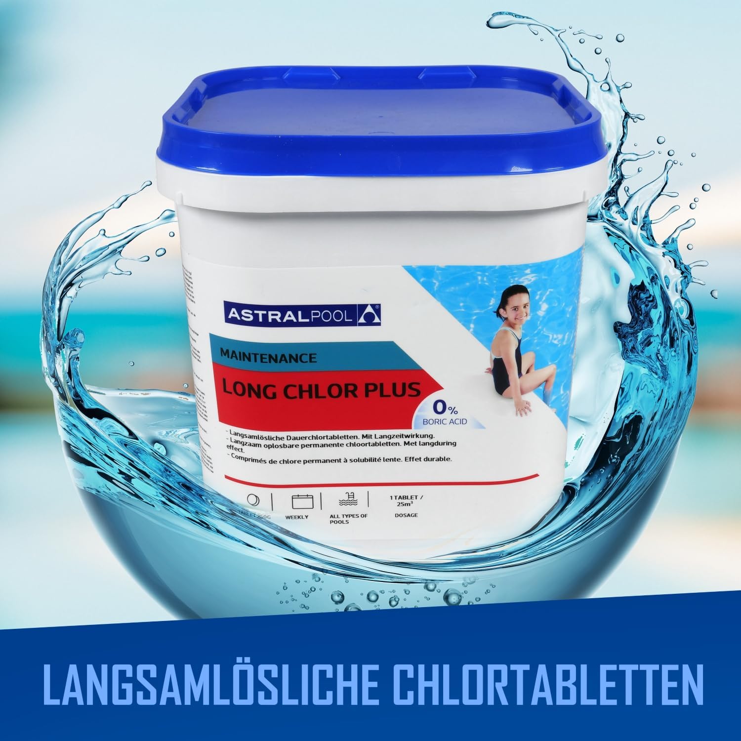 🧼 Zubehör & Pflege – Astral Pool Long Chlorine Plus 5 kg - 250 g Slow Dissolving Chlorine Tablets - Long-term Disinfection - Continuous Chlorination for Pool Water – Bild 2