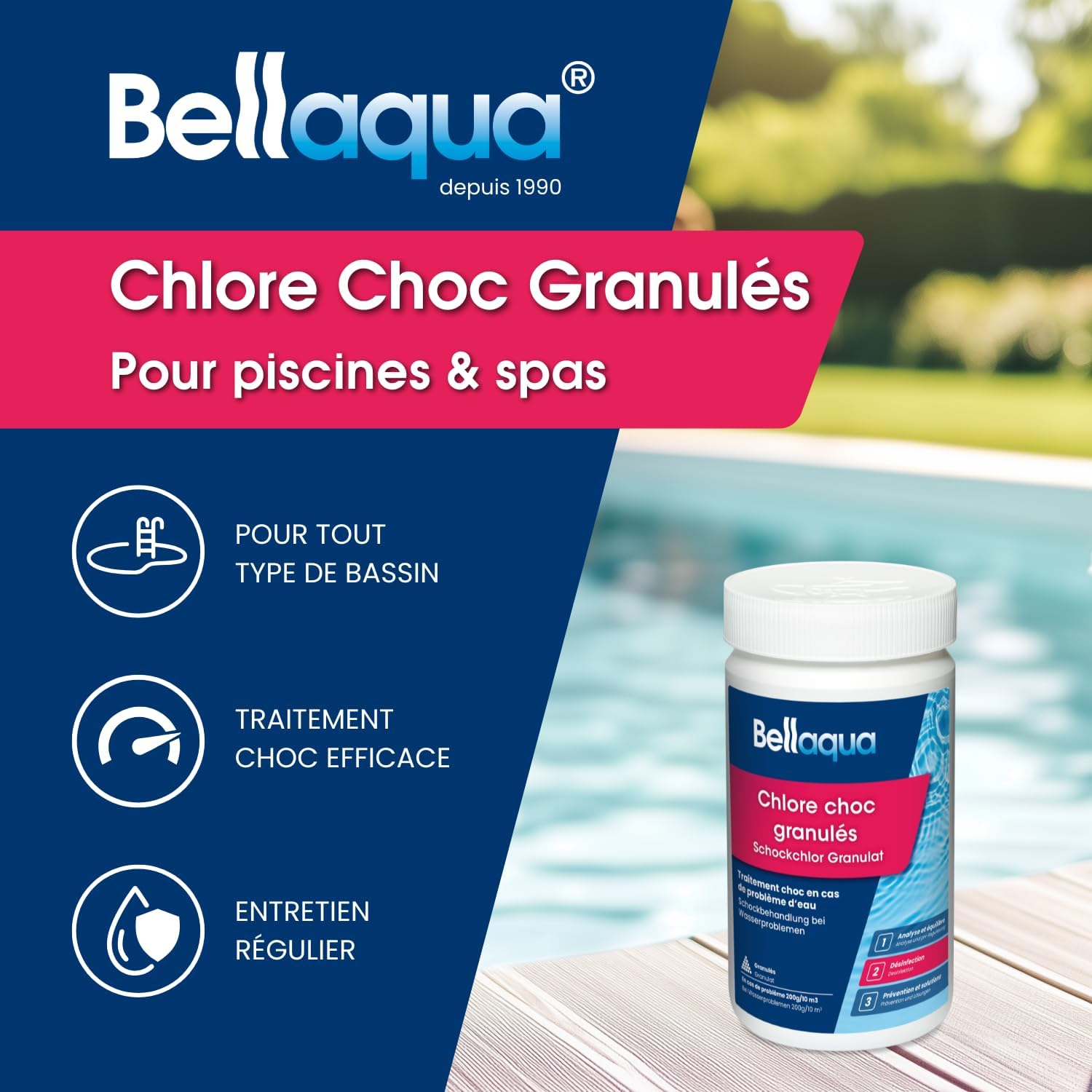 🧼 Zubehör & Pflege – Bellaqua Shock Chlorine Granules 1 kg - Chlorine Granules Fix - Chlorine Granules Pool Quick Disinfection, Water Disinfection Chlorine Organic - Quick Dissolving - Pool Chemistry, Water Cleaning, Pool – Bild 2