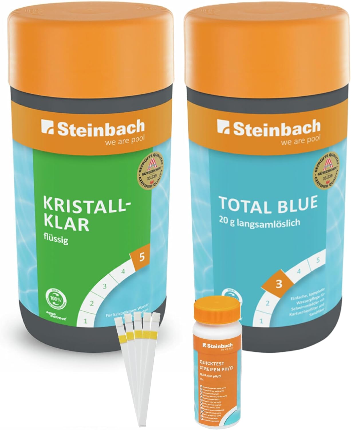 🧼 Zubehör & Pflege – Steinbach Pool Care Crystal Clear + Total Blue Starter Set Liquid 1 Litre with 50 Test Strip Kit Ideal for Water Control Pool Water Clean and Crystal Clear