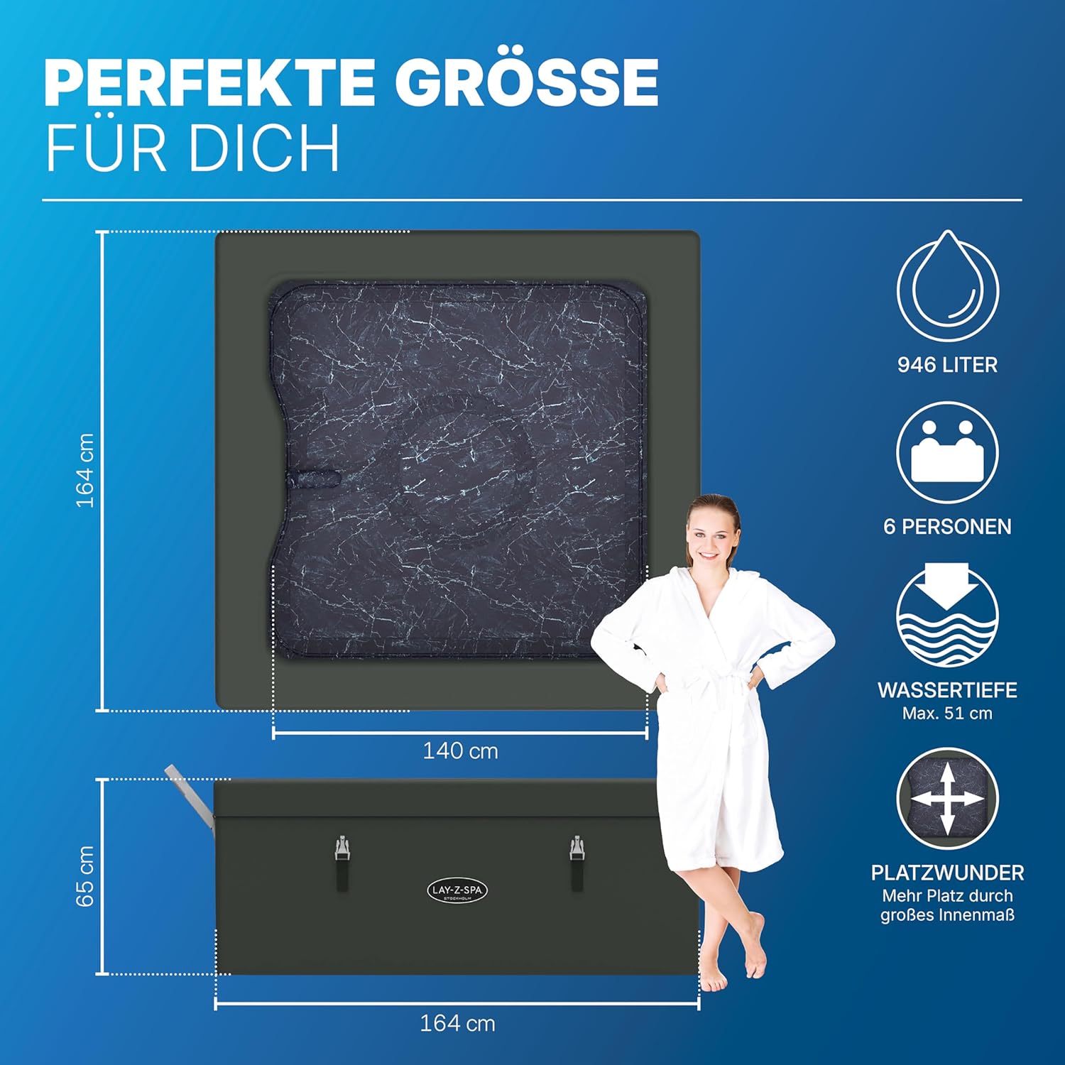 🧼 Zubehör & Pflege – Bestway Lay-Z-SPA Stockholm AirJet Energy-Saving Whirlpool 164 x 164 cm - Smart Pool for 6 People with App Control, 40°C Heating, ThermaCore Insulation & 140 Massage Jets, Winterproof & Black – Bild 4