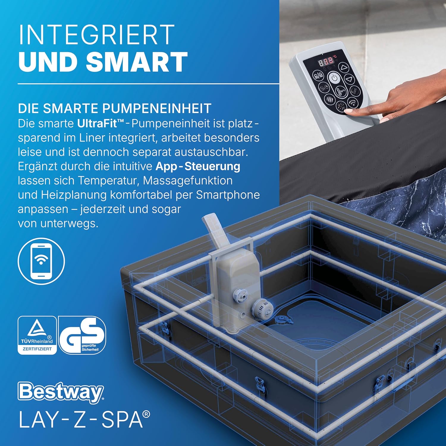 🧼 Zubehör & Pflege – Bestway Lay-Z-SPA Stockholm AirJet Energy-Saving Whirlpool 164 x 164 cm - Smart Pool for 6 People with App Control, 40°C Heating, ThermaCore Insulation & 140 Massage Jets, Winterproof & Black – Bild 7