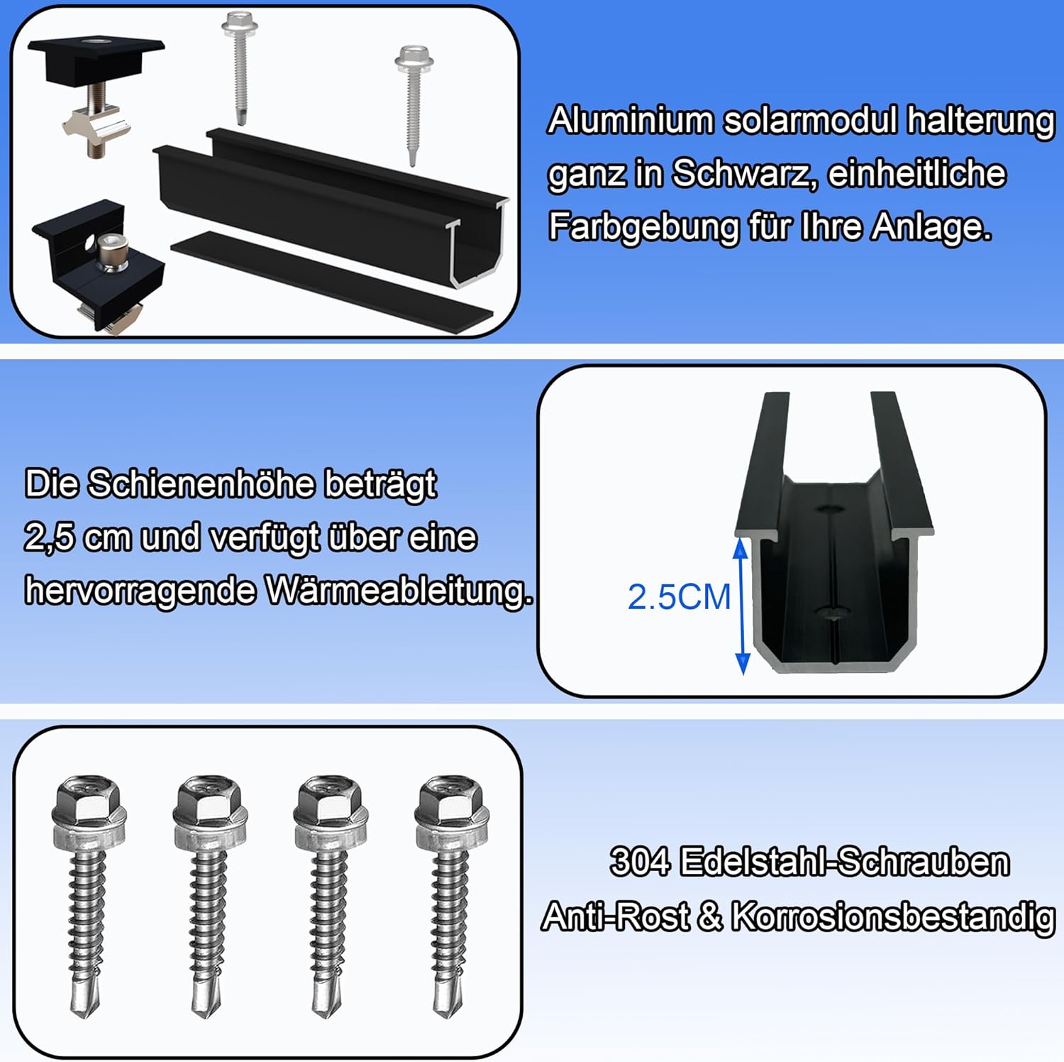 🎯 Whirlpool Gadgets – Solar Panel Mount Mounting Set, Black 12 cm Aluminium Profile and Adjustable Brackets Attachment for Solar Module, Solar Panel Mount 2 Modules 30-35 mm for Flat Roof, Trapezoidal Sheet Metal – Bild 3
