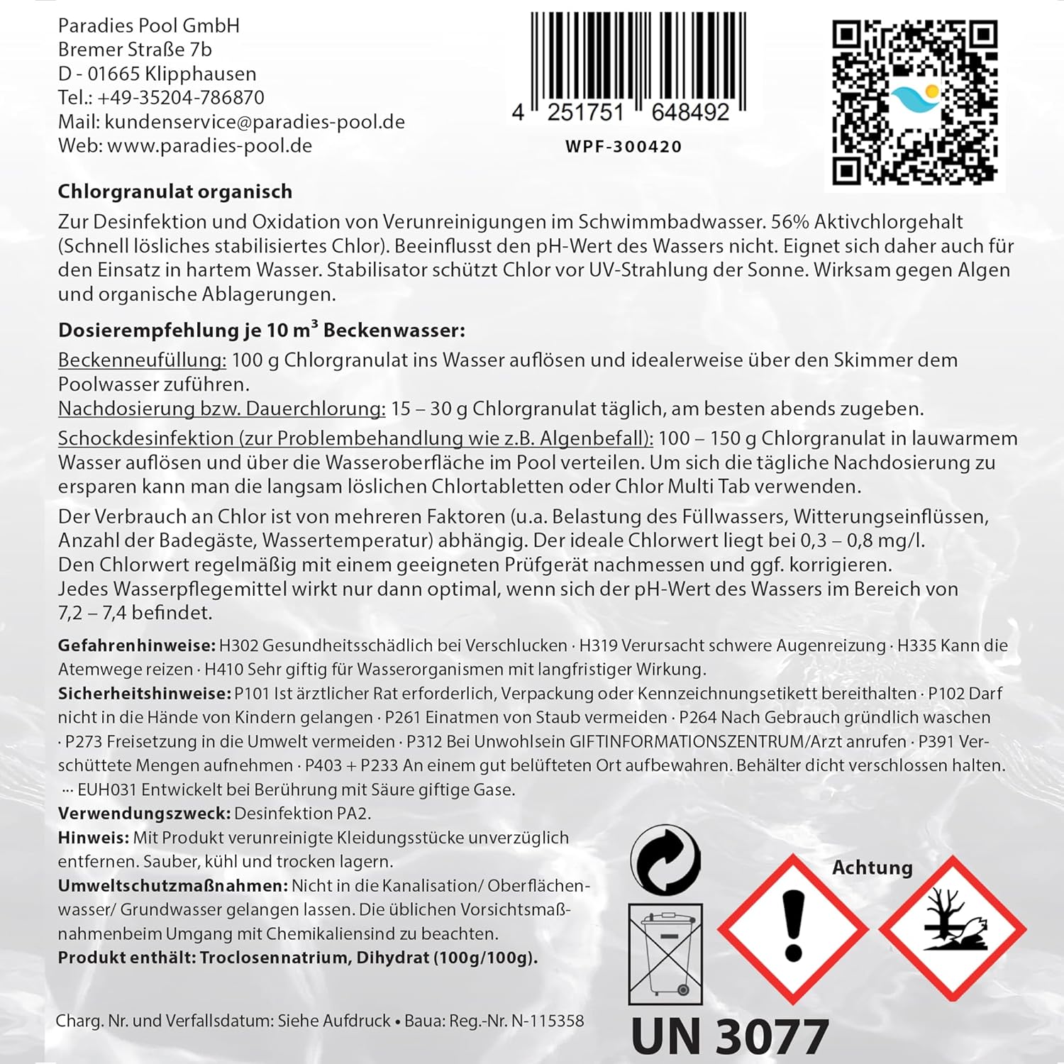 🧼 Zubehör & Pflege – Paradies Pool 5 kg Chlorine Granules Disinfectant for Pool, Quick Dissolving, Quality from Europe – Bild 4