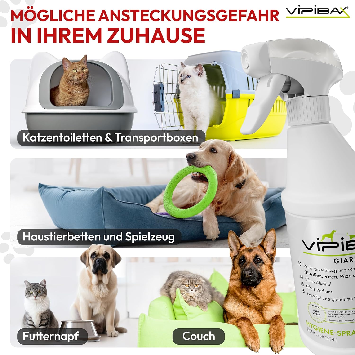 🧼 Zubehör & Pflege – ViPiBaX® Giardien Ex - the hygienic spray specially for pets to disinfect surfaces, which helps protect dogs, cats and other animals from giardia, viruses, fungi and bacteria – Bild 4