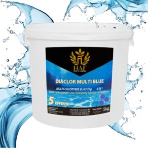🧼 Zubehör & Pflege – HAF Pool Chlorine Multitabs 5 in 1 Blue | 5 kg | Slow Dissolving 20g Multi Chlorine Tablets for Crystal Clear Pool Water | 5 Phase Care & Cleaning - Quality: Made in Europe - Quantity: 1 x 5 kg