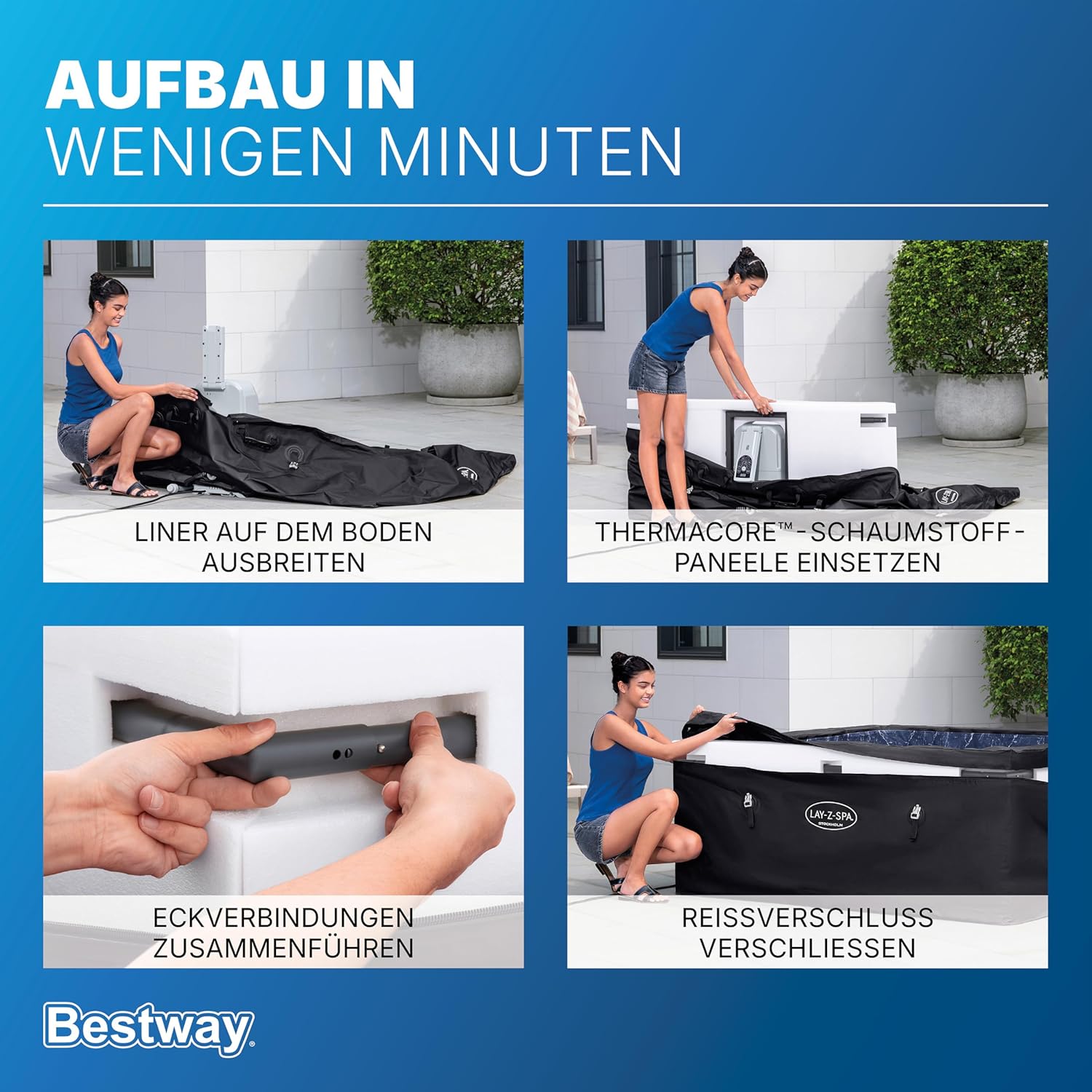🧼 Zubehör & Pflege – Bestway Lay-Z-SPA Stockholm AirJet Energy-Saving Whirlpool 164 x 164 cm - Smart Pool for 6 People with App Control, 40°C Heating, ThermaCore Insulation & 140 Massage Jets, Winterproof & Black – Bild 9